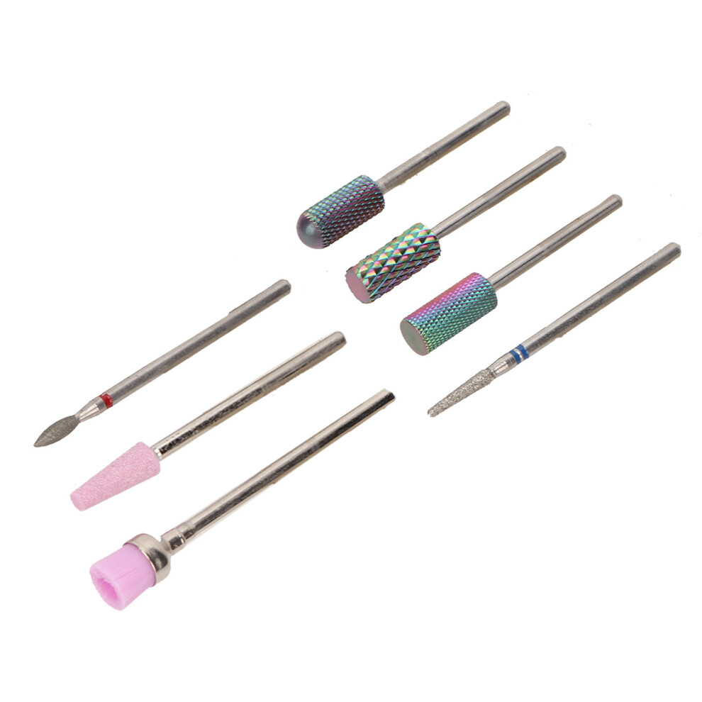 7pcs Nail Drill Bits Stainless Steel Fast Removal Gel Multifunctional Nail Grinding Heads Set with Storage Box