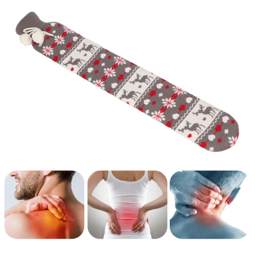 Gummi-Wärmflasche 1 L grauer Standard-Strickbezug