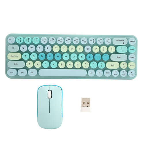 USB Keyboard Mouse 2.4G Wireless 68 Keys Low Consumption Retro Cute ABS Gaming Keyboard Mouse for PC Blue Mixed Color 1