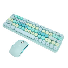 USB Keyboard Mouse 2.4G Wireless 68 Keys Low Consumption Retro Cute ABS Gaming Keyboard Mouse for PC Blue Mixed Color