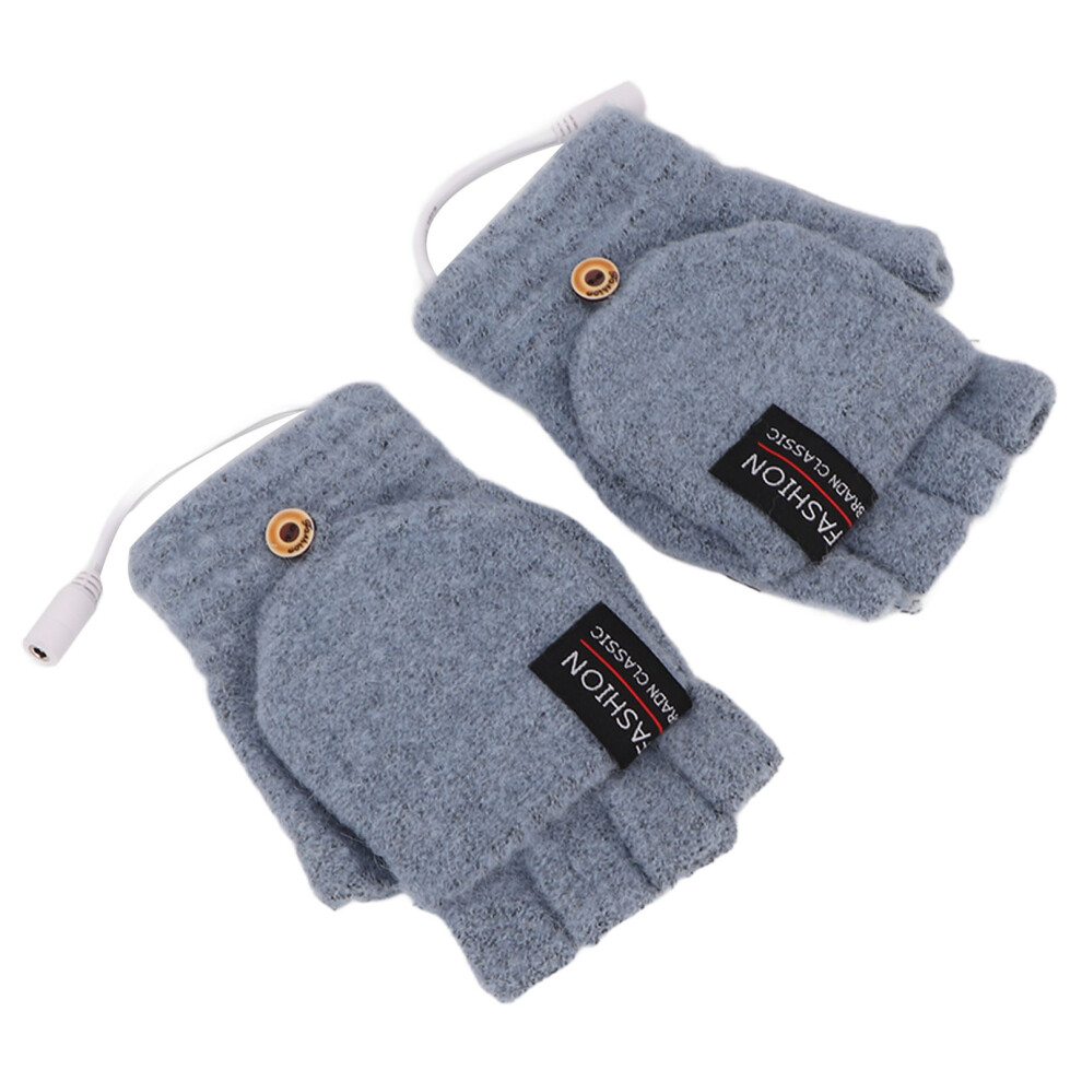 USB Heated Gloves Electric Half Hands Double Sided Heating Warm Laptop Gloves for Outdoor Indoor Navy Blue