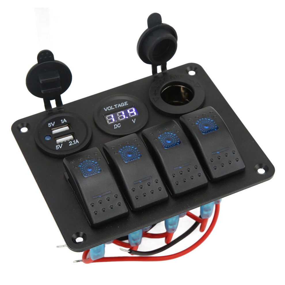 4 Gang Rocker Switch Panel With Usb Cigarette Lighter Socket Toggle On Off Combination Switch Panel For Rv Boat Yacht Bus 8441319594903