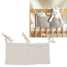 Babybett-Aufhängetasche mit 2 Taschen Spielzeughalter verstellbarer Gurt beige
