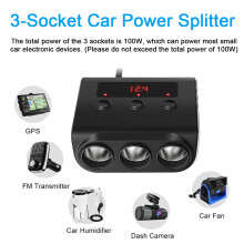 3-Steckplätze Auto-Ladegerät 100W mit 4 USB-Ports & LED-Spannungsanzeige 12/24V