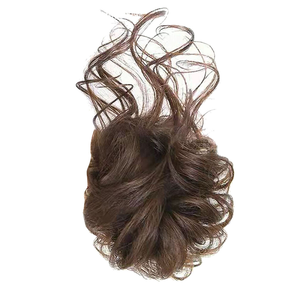 Unisex Brown Messy Bun Hairpiece Women Fashionable Light Synthetic Wavy Curly Updo Hairpiece For Daily Wear