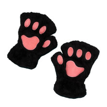 Cat Paw Gloves Thicken Keep Warm Velvet Breathable Half Finger Gloves Cute for Home Travel Black