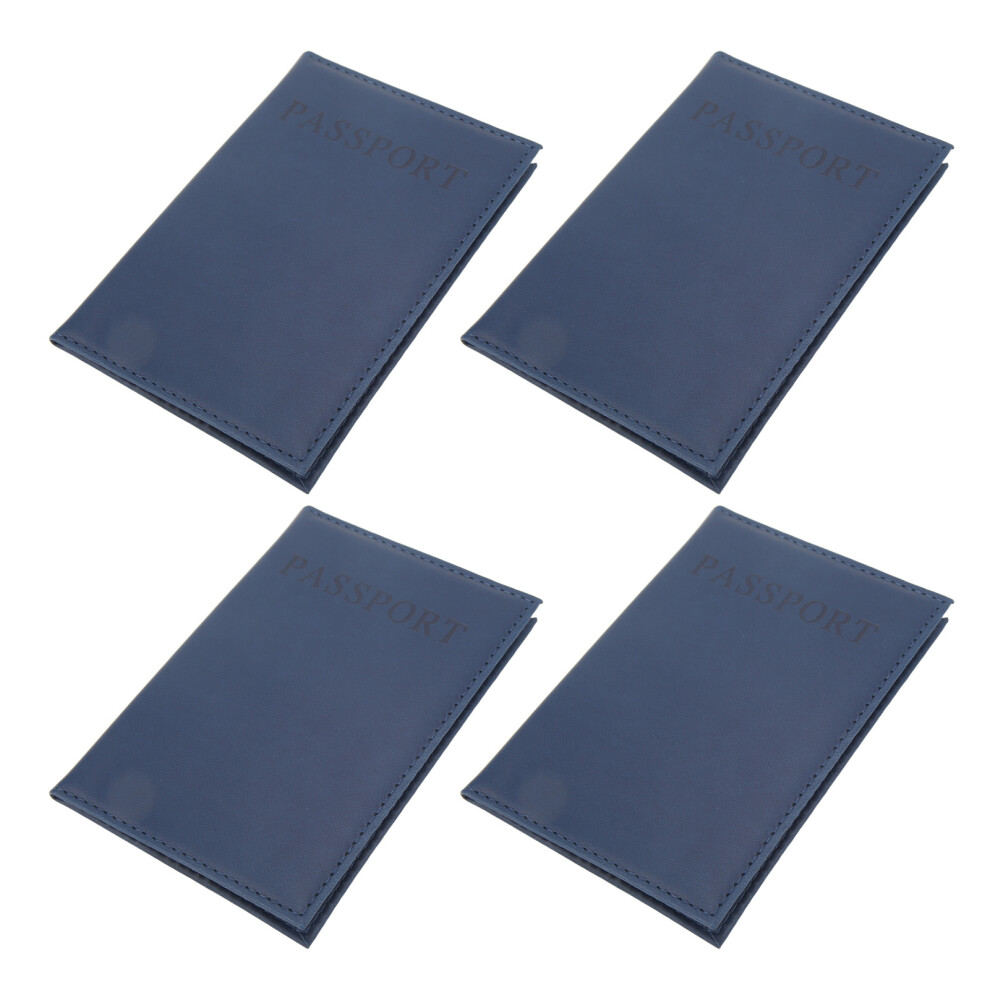 4 Pcs Passport Holder Soft Waterproof PU Leather Travel Passport Holder Cover Wallet for Men Women Dark Blue-image-OPC-PHTJJRH-NEW