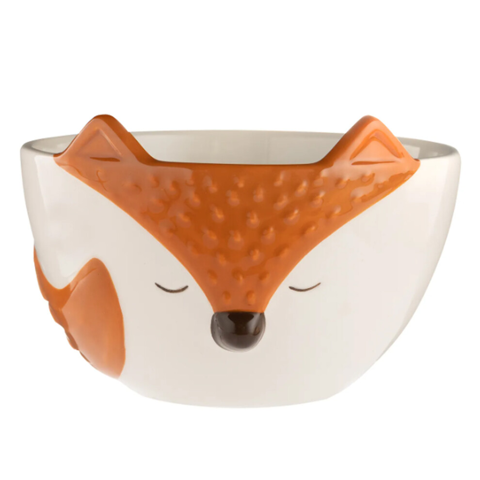 Price & Kensington Ceramic Cereal Soup Rice Ramen Snacks Bowl Serving Woodland Fox Microwave Safe Orange