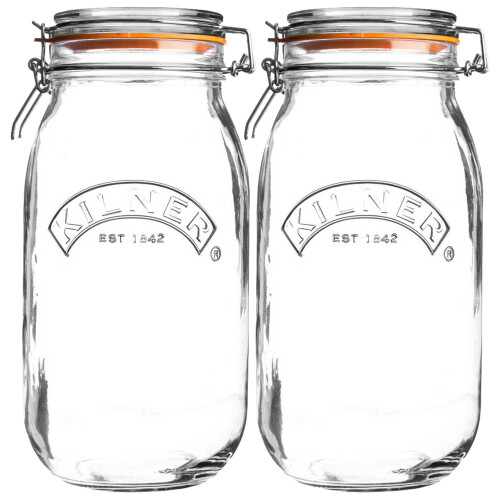Kilner Kilner 2pcs Clip Top Round 1.5L Glass Jar Jam Coffee Storage Holder Kitchenware