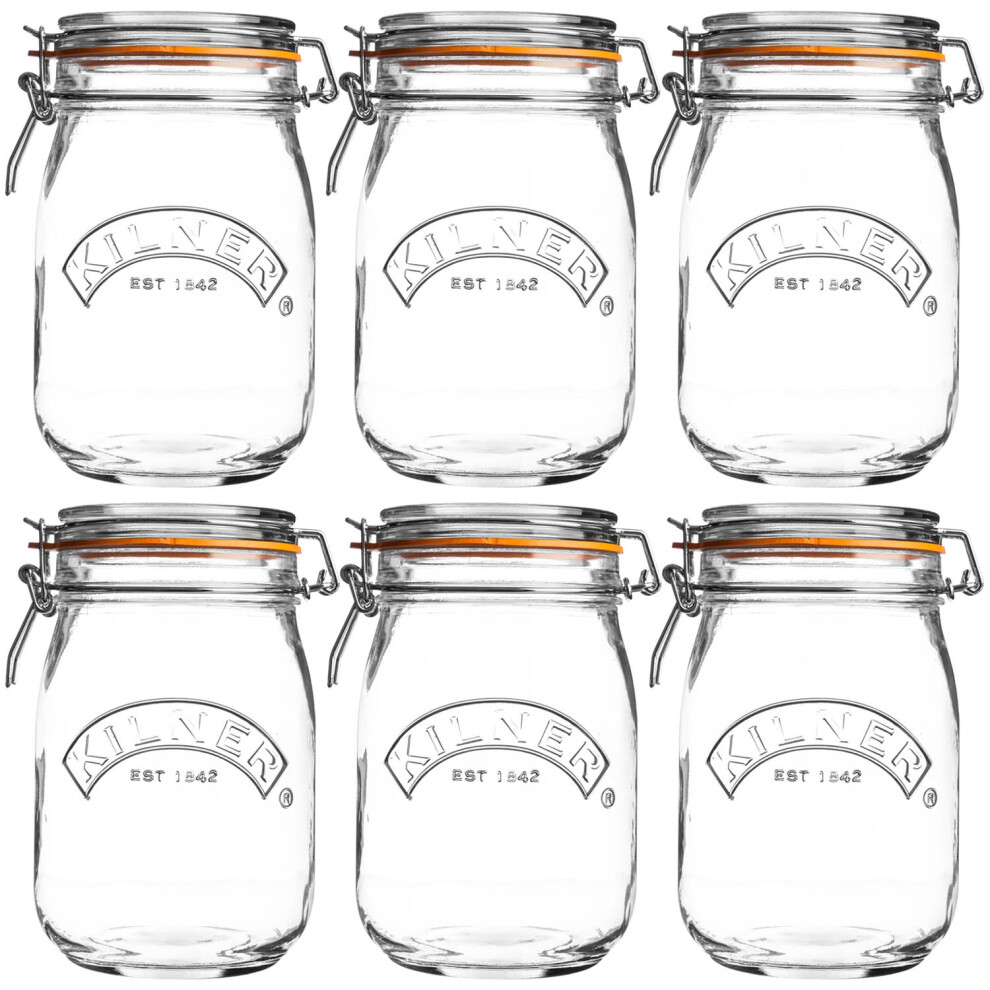 Kilner 6pcs 1 Litre Vintage Glass Clip Top Airtight Preserve Jar Food Storage
