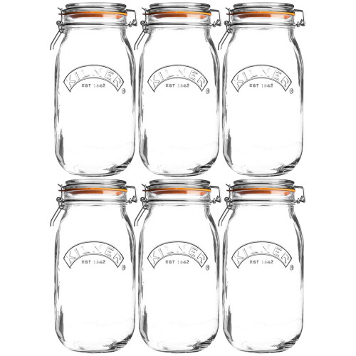 Kilner Kilner 6pcs Clip Top Round 1.5L Glass Jar Jam Coffee Storage Holder Kitchenware