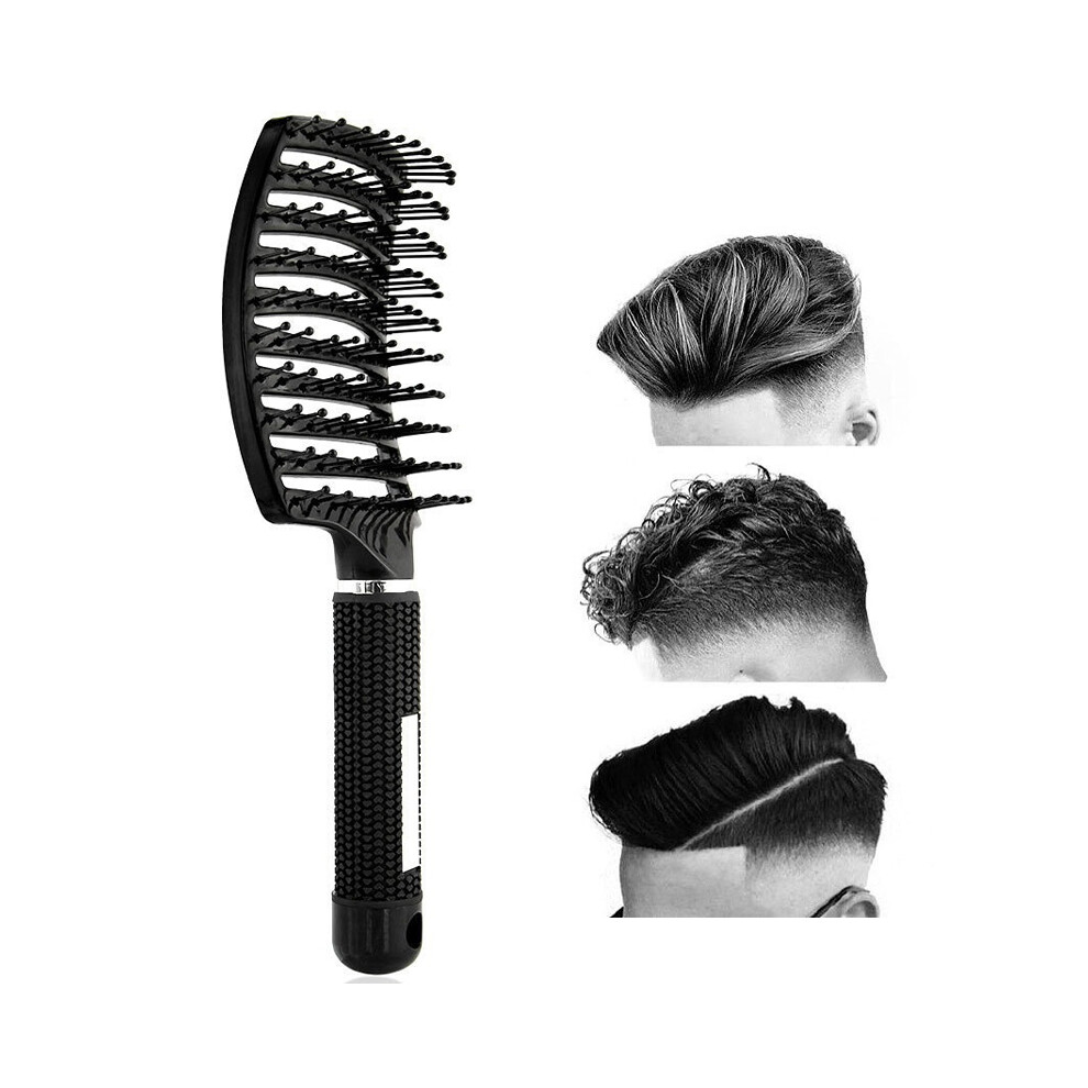 Black Row Vented Hairbrush With Ball Tipped Brush Curved Vented Detangling Massage Styling Hair Comb For Men And Women