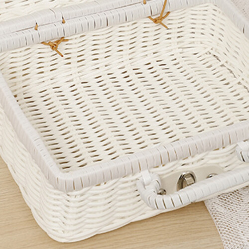 Caja de picnic tejida S ratán plástico blanco, sin olor 2