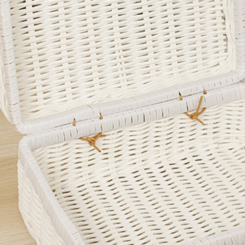 Caja de picnic tejida S ratán plástico blanco, sin olor