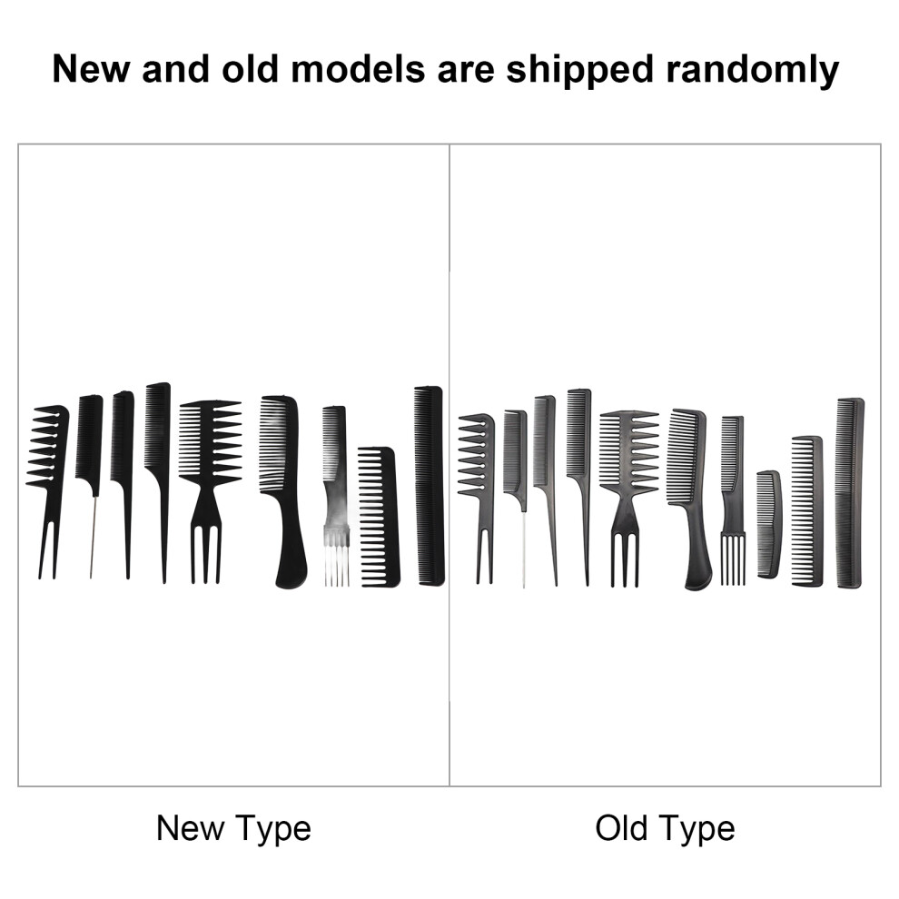 Unisex Black 10Pcs Hair Combs Set Massage Detangling Plastic Styling Grooming Combs For Curly Wavy Wet Hair