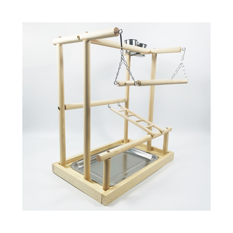 Bird Playground Natural Wood Healthy Relieve Boredom Interactive Bird Perch Gym Playpen with Ladders Double Ladder