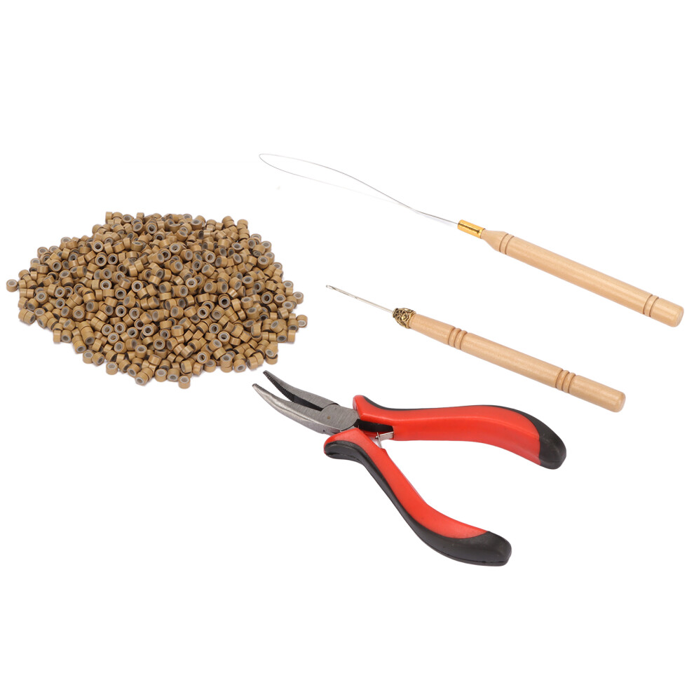 Unisex Hair Extension Tool Kit Micro Silicone Rings Bead With Pliers Pulling Hook Crochet Hair Styling Extension Tool 7 1000Pcs Hair Rings