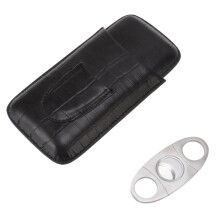 Leder-Zigarrenetui Schwarz 3 Stück Humidor-Abschneider