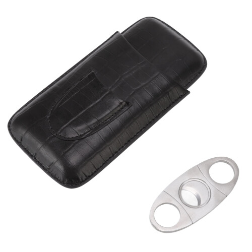 Leder-Zigarrenetui Schwarz 3 Stück Humidor-Abschneider