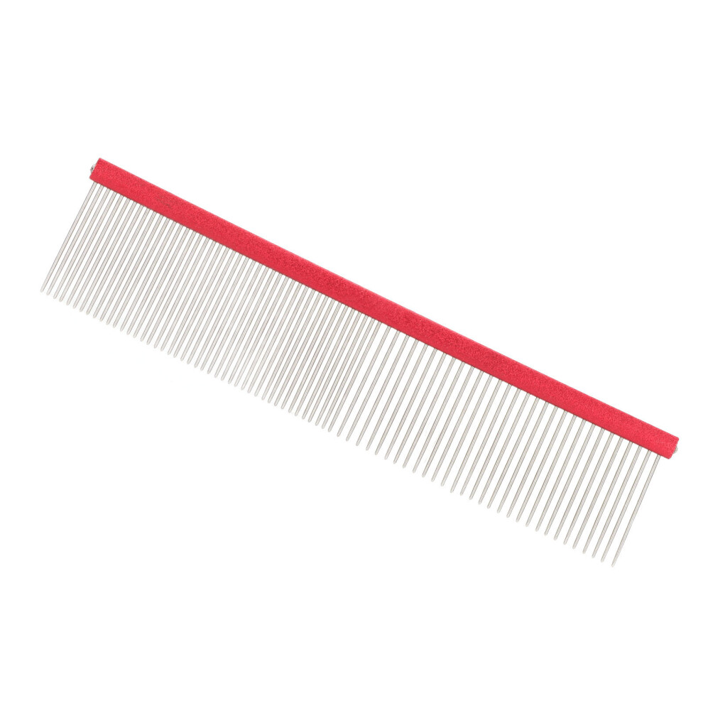 Pet Steel Comb 2 Different Densities Prevents Static Dog Grooming Comb with Rounded Ends for Long and Short Haired Breeds Red 16cm/6.3in