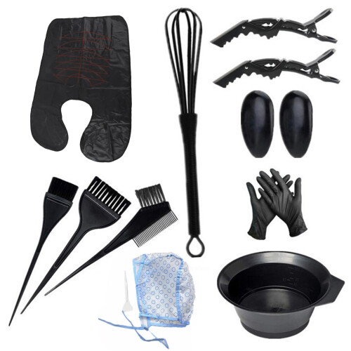 13-teiliges Haarfärbe-Set - 25x18x5 cm - Schwarz/Transparent 2