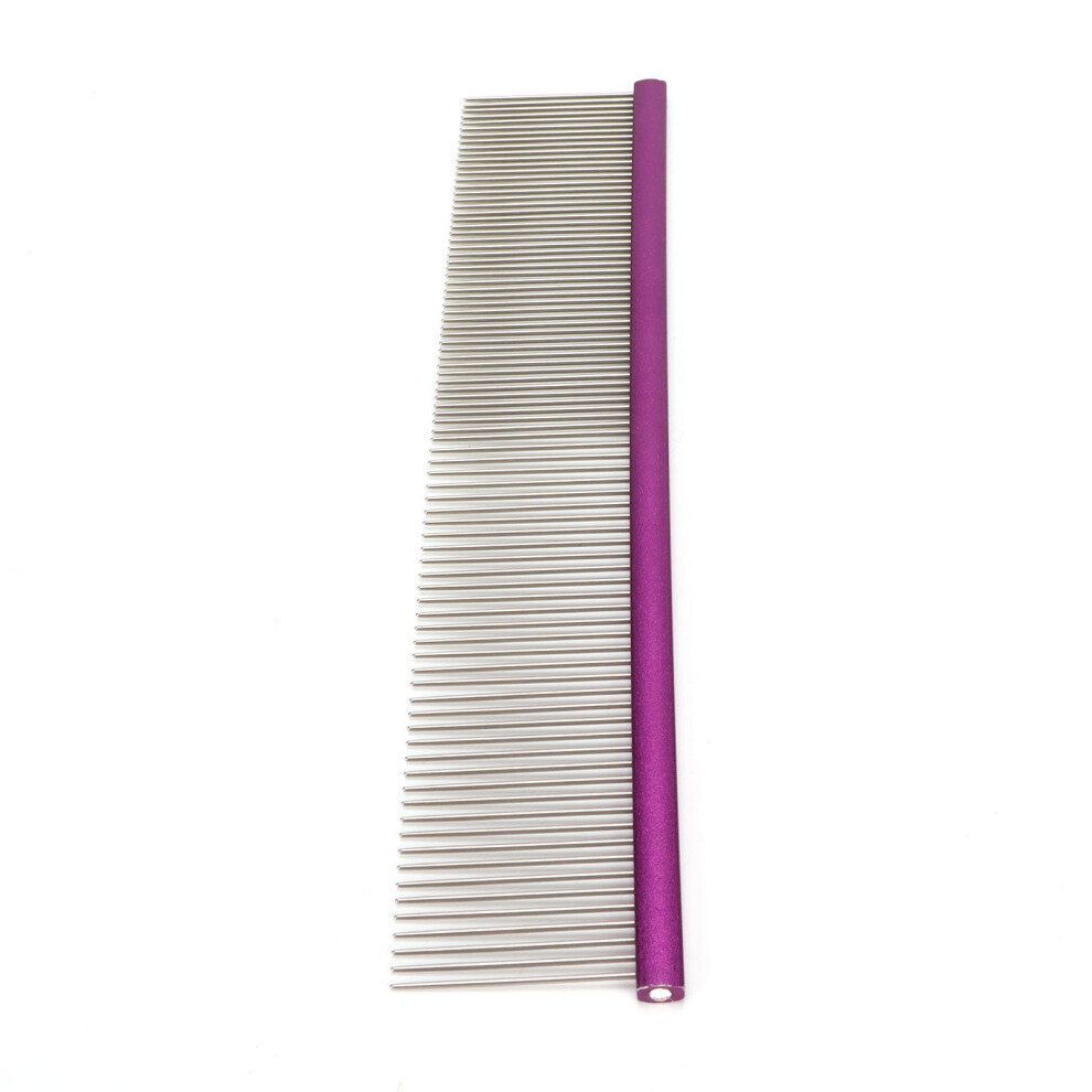 Pet Steel Comb 2 Different Densities Prevents Static Dog Grooming Comb with Rounded Ends for Long and Short Haired Breeds Purple 19cm/7.5in