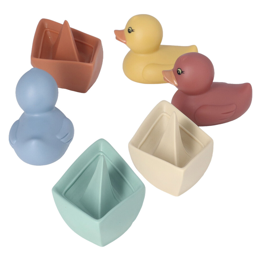 6Pcs Bath Toy Bathtub Floating Toys Plastic Duck Boat Soft Block Set Kit for Infant Toddler Baby