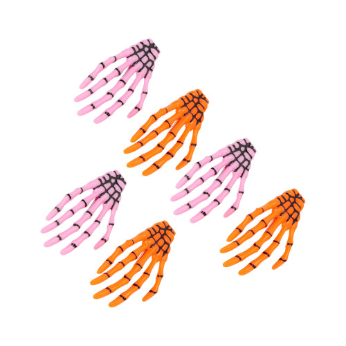 6 Stück pink-orange Halloween-Skelett-Haarclips