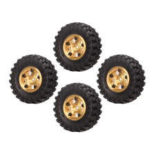 1 Inch RC Tires Brass Wheel Hub Rubber RC Car Tyres for FMS FCX24 1/18 1/24 Crawler 4pcs Gold