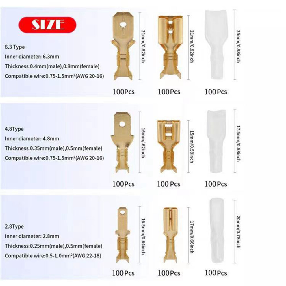 Yellow Crimp Terminal Block Set Transparent Protection Cover Male Female Docking Terminal Connector Kit 2.8 4.8 6.3 135Pcs 0.1Kg/3.5Oz 3551319686388