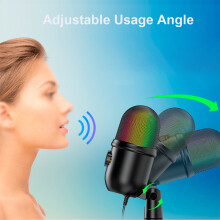Micrófono condensador USB cardioide RGB, cable de 2 m, negro