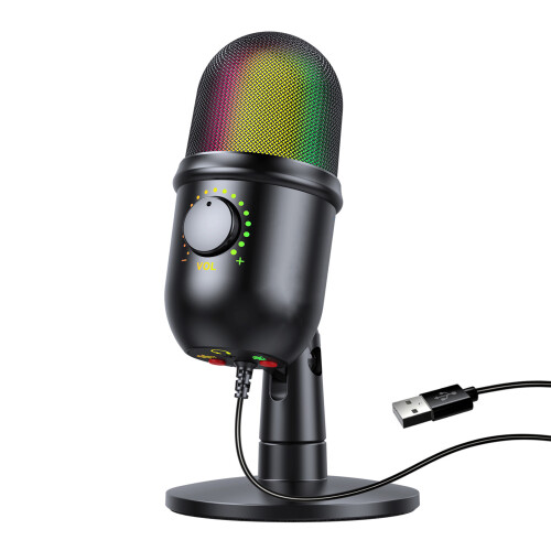 Micrófono condensador USB cardioide RGB, cable de 2 m, negro 2