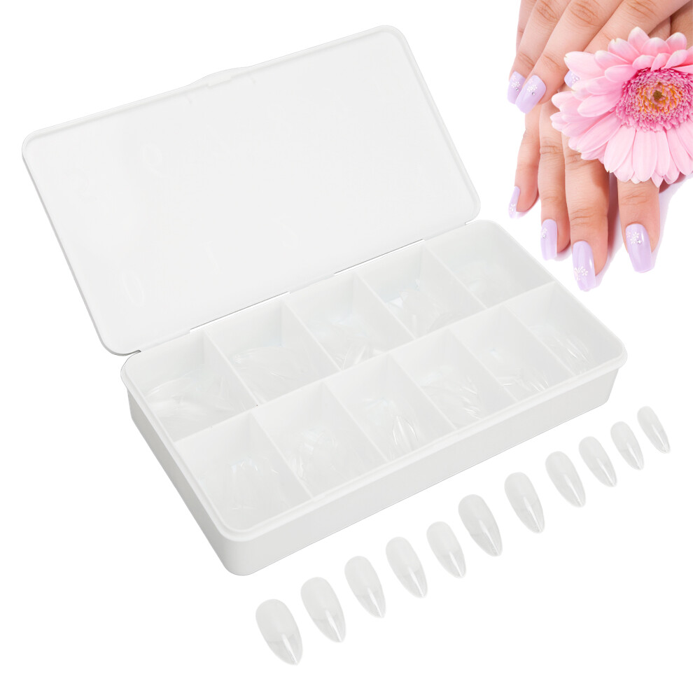 Long Clear Fake Nails Ultra Thin Carve Free Grinding Half Frosted False Nails for Wedding Dating Party Almond