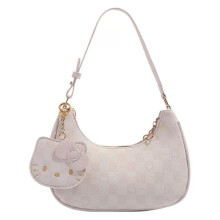 Sanrio Hello Kitty Schultertasche mit Anhänger Dekor Gitterdruck für den täglichen Gebrauch