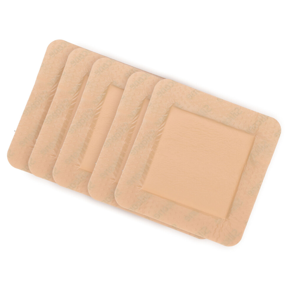 5pcs Silicone Foam Dressing Waterproof Wound Dressing Bandage with Border for Bedsore 3.9 X 3.9in