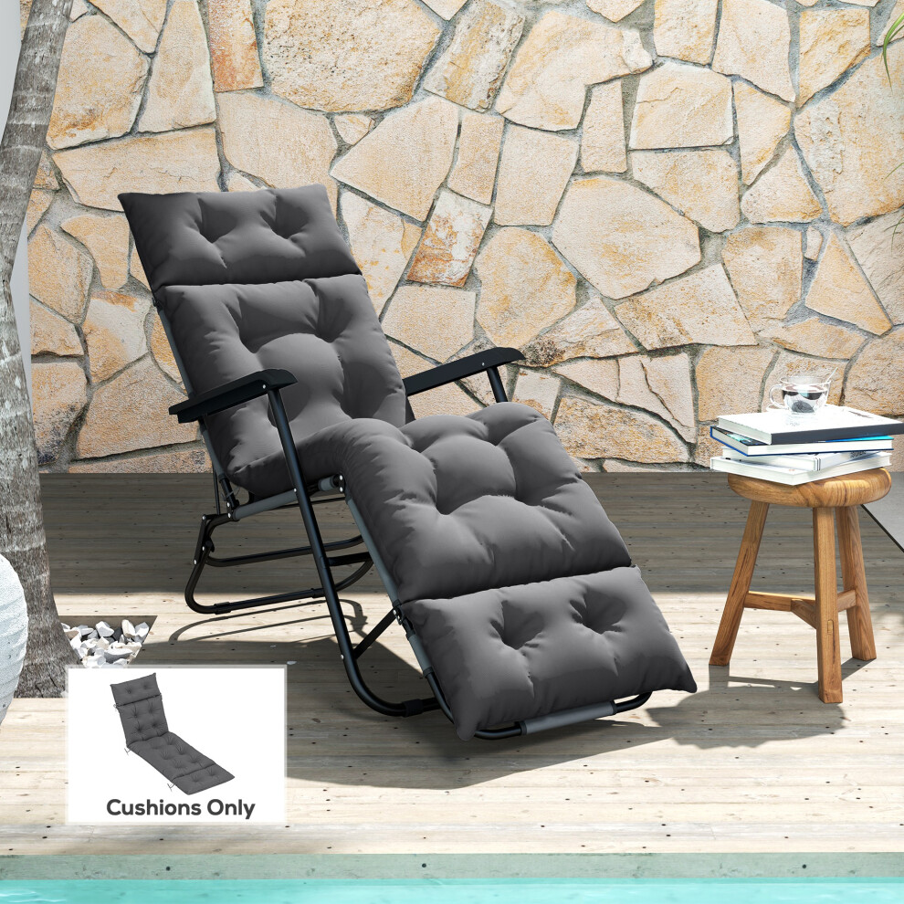 Outsunny Sun Lounger Cushion Only, Garden Lounge Chair Cushion, Dark Grey