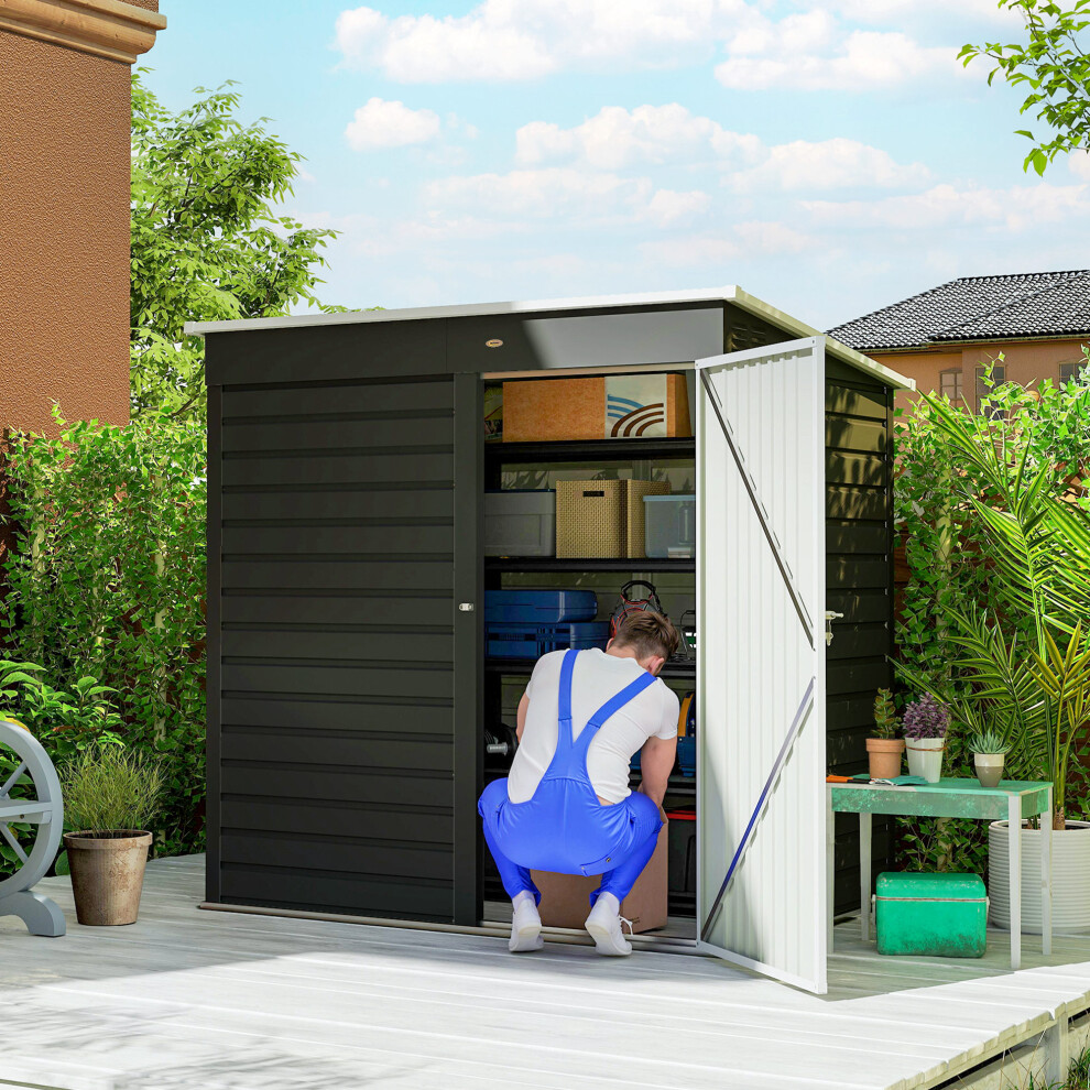 Outsunny 6 x 4ft Metal Garden Shed with Lockable Door and Gloves, Dark Grey