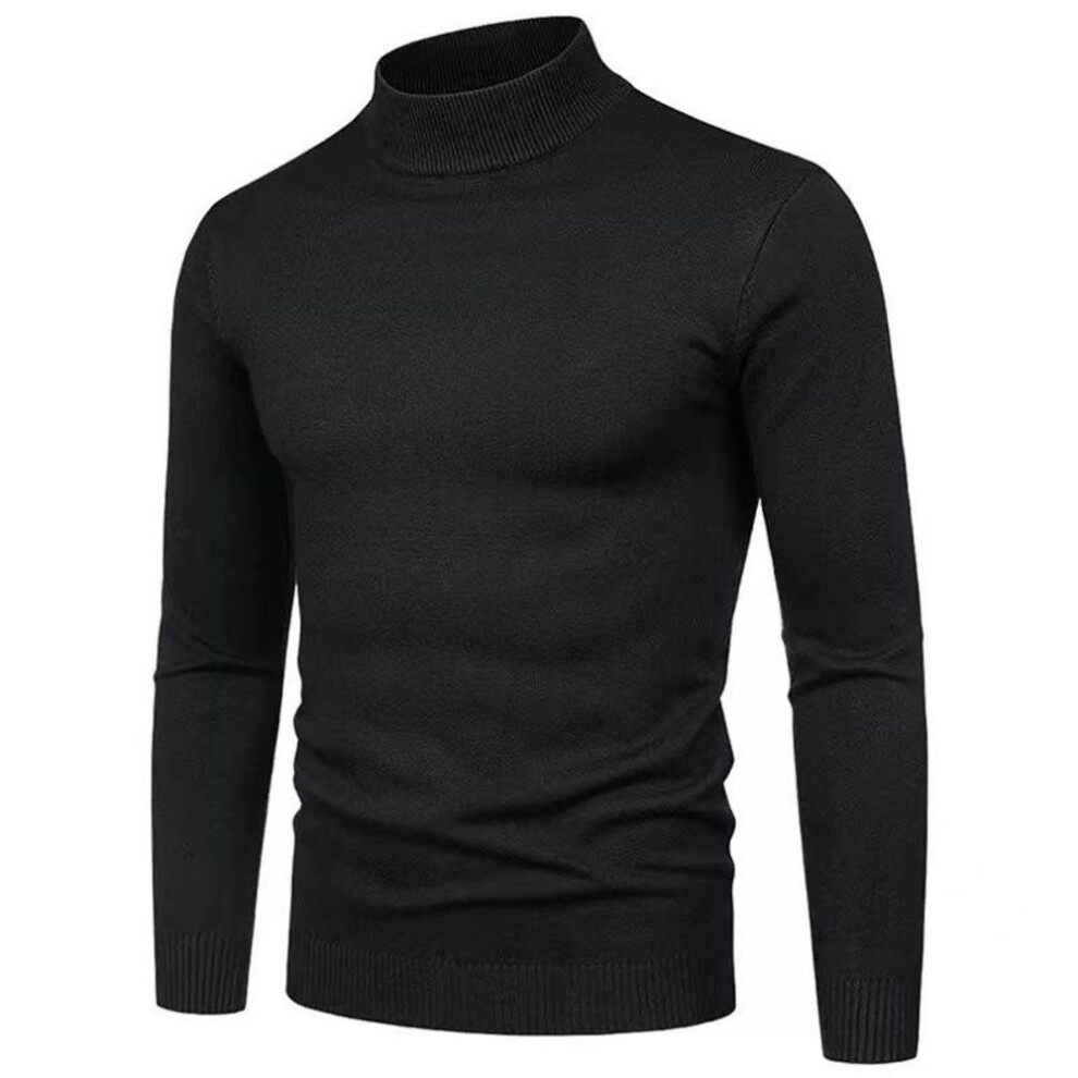 (black, 4XL) Autumn And Winter Do Not Fade Anti-pilling Core-spun Yarn Solid Color Men's Semi-turtleneck Bottoming Sweater Knitted Sweater