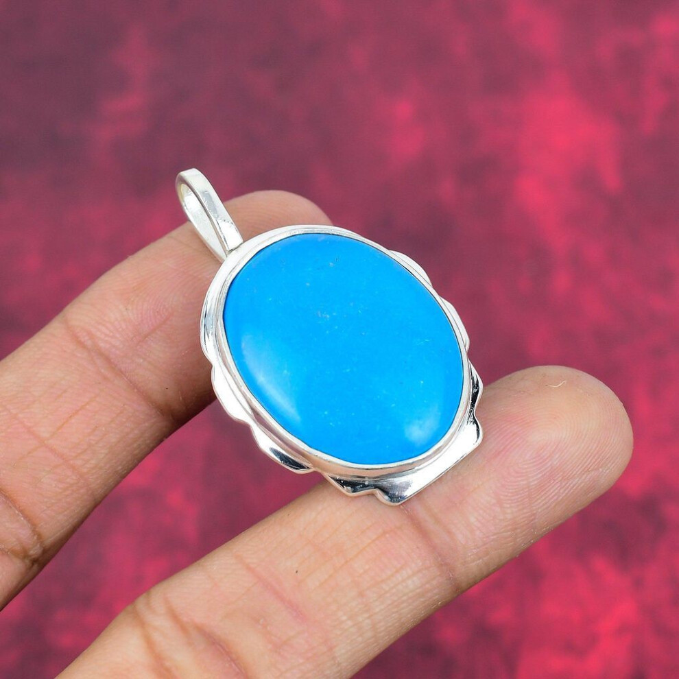 Blue Turquoise Handmade Gemstone Pendant, 925 Solid Sterling Silver Antique Jewelry Pendant, For Engagement Gift