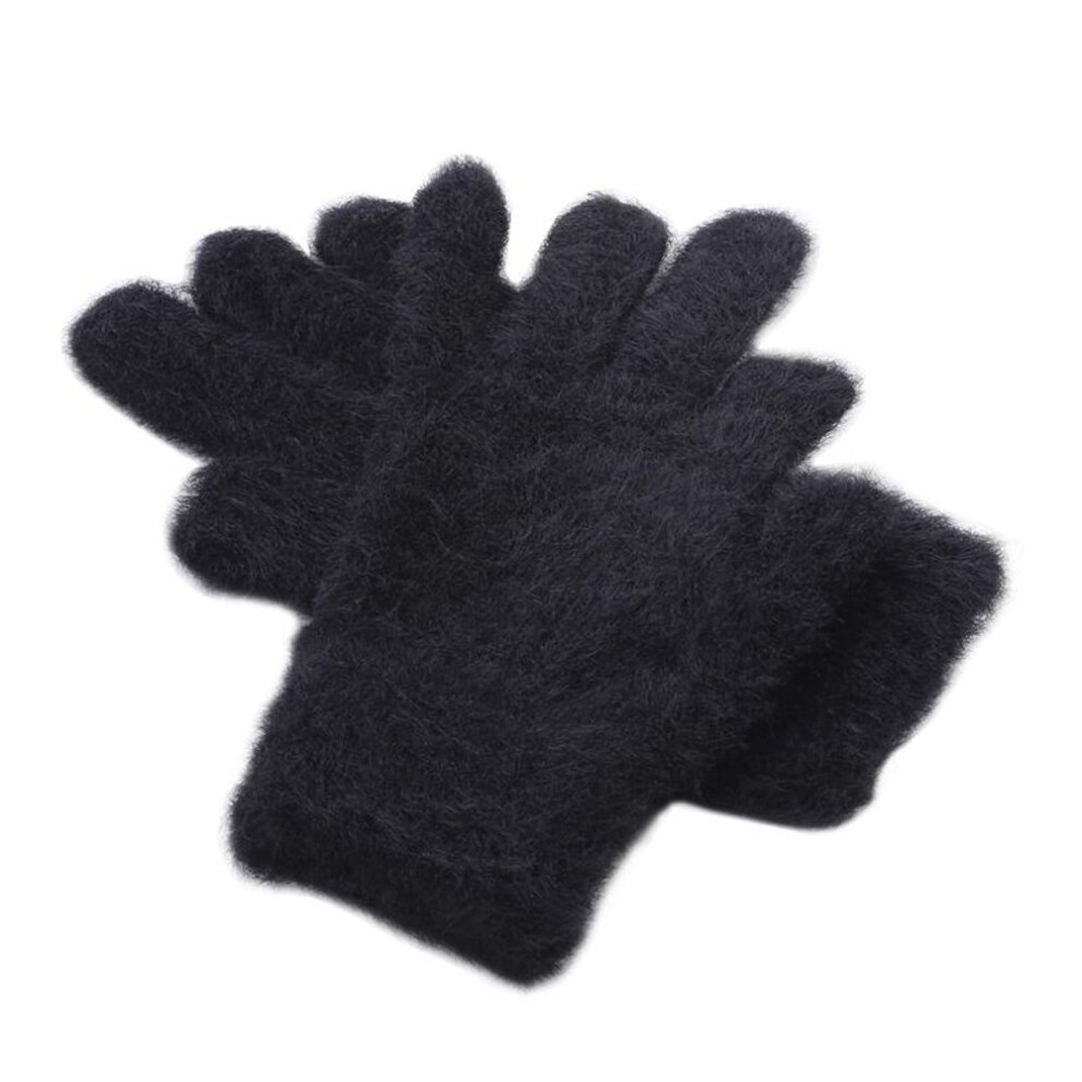 (black) Fashion Warm Dew Two Fingers Writing Student Gloves Padded Thick Cold Gloves