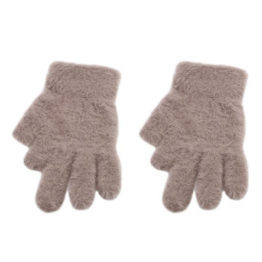 (khaki) Fashion Warm Dew Two Fingers Writing Student Gloves Padded Thick Cold Gloves