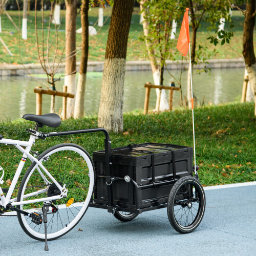 Homcom HOMCOM Bicycle Trailer with Foldable Storage Box and Pneumatic Tyres, Black