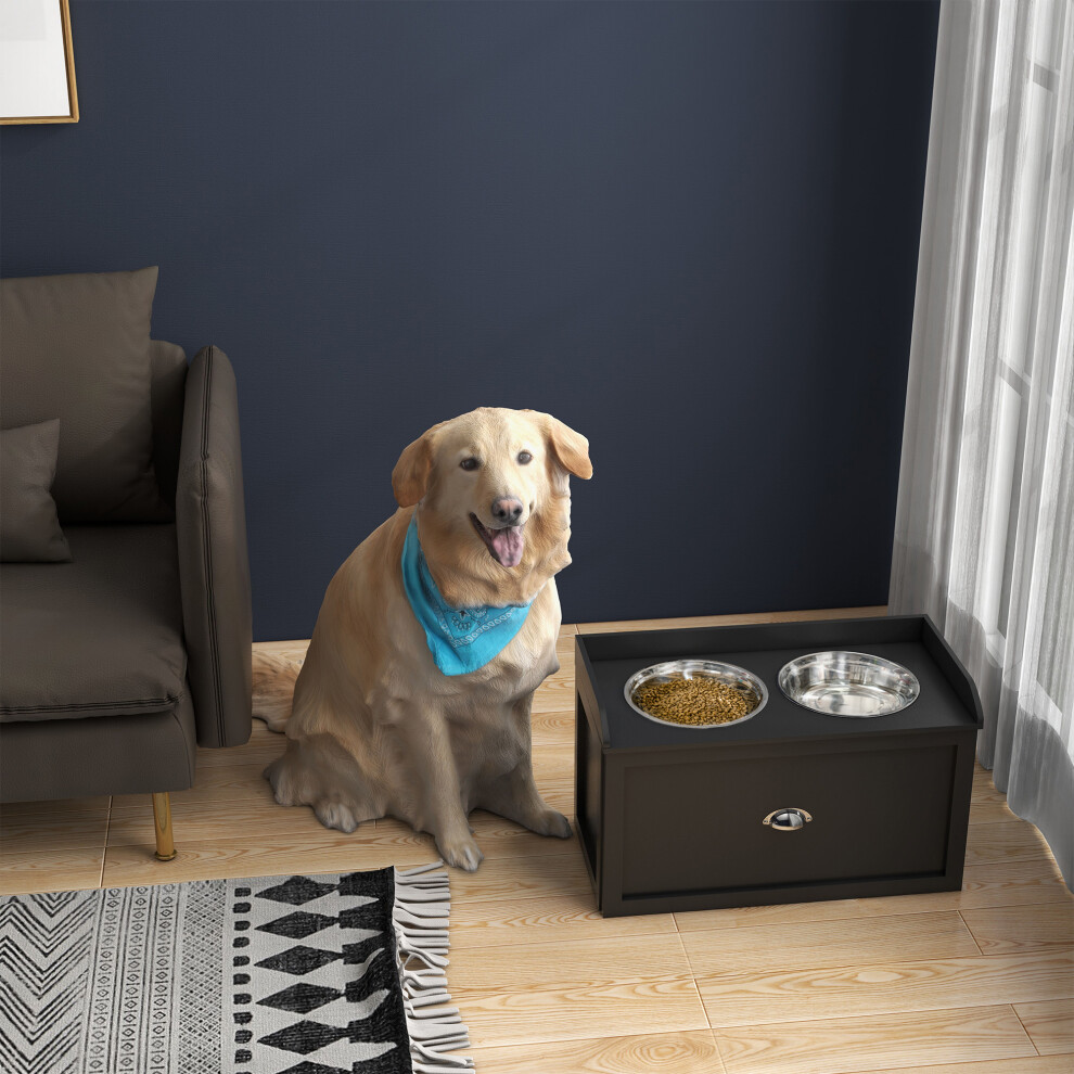 Pawhut Stainless Steel Raised Dog Bowl W/ 21L Storage Drawer, For Large Dogs