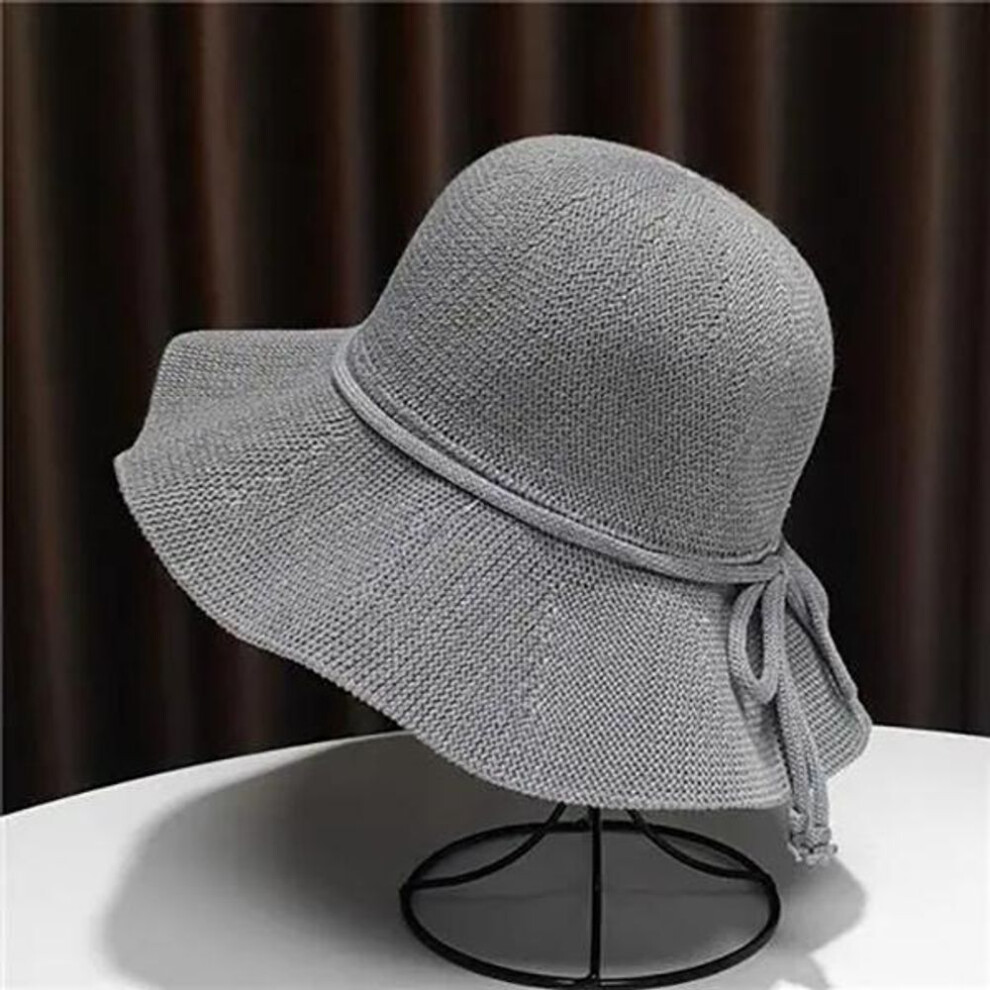 (grey, 56-58cm) Wtempo Women Summer Washable Foldable Hats Korean Style Solid Color Sun Protection Hats Vacation Beach Seaside Versatile Large Brimmed Cool Hats