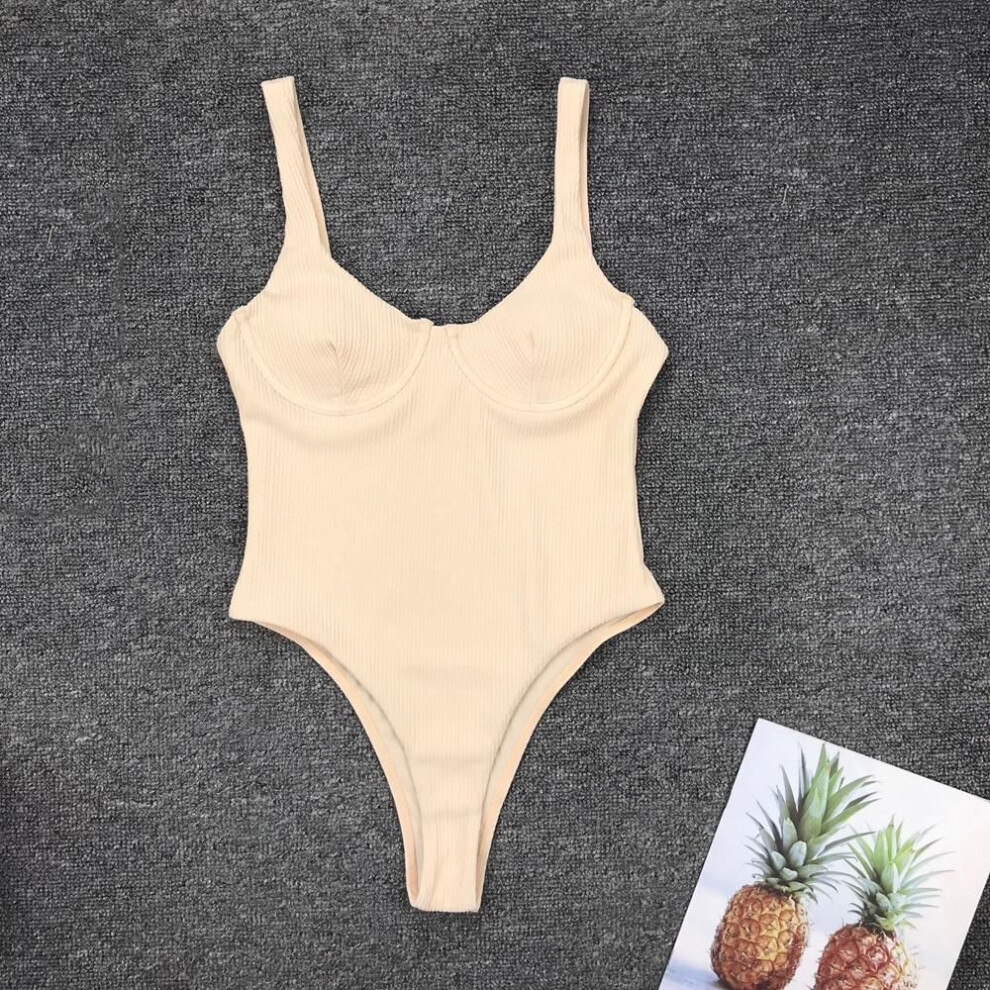 (S, apricot) Fashion Women Sexy Bandage One Piece Bikini Ladies Swimsuit Bathing Suit Swimwear Monokini