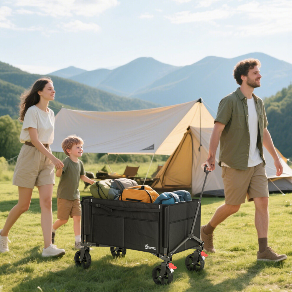 Outsunny Folding Trolley on Wheels, Garden Cart with Openable Sides, Black