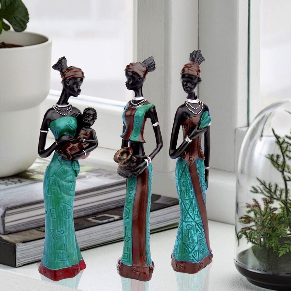 Beautiful Finish Uniquely Hand Crafted Home Decor African Tribal Women Art Piece - (set Of 3, Green And Black Color)