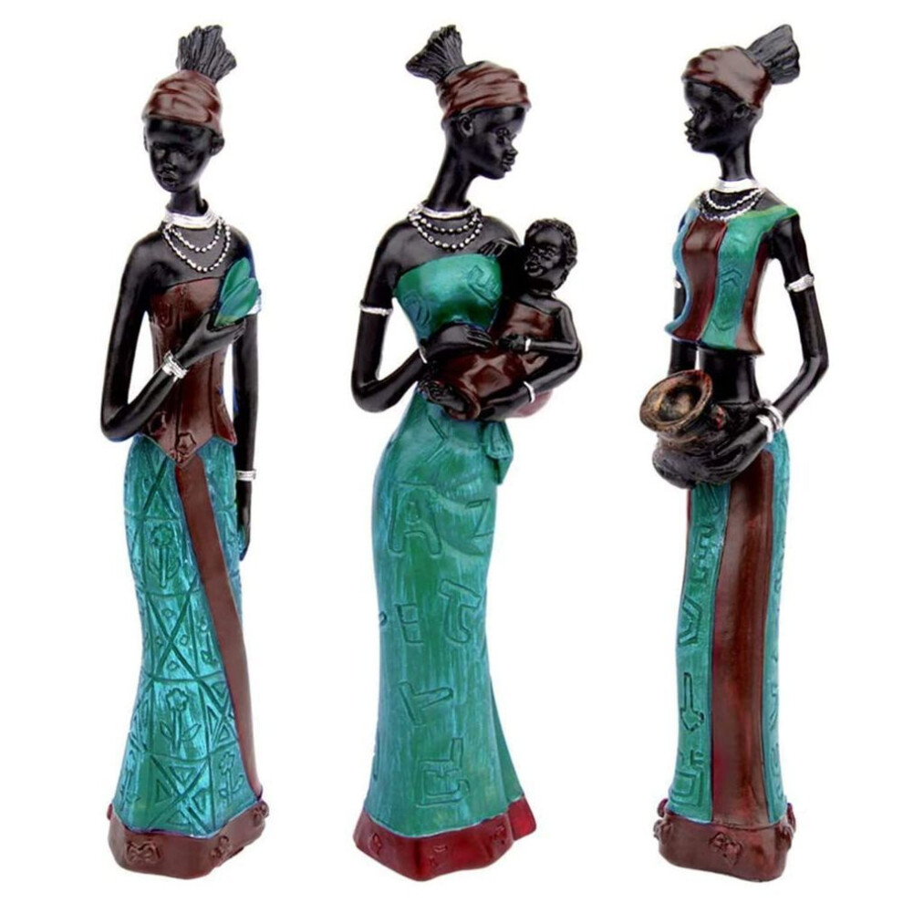 Beautiful Finish Uniquely Hand Crafted Home Decor African Tribal Women Art Piece - (set Of 3, Green And Black Color)