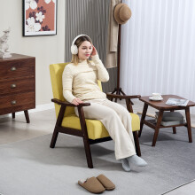 (Yellow) HOMCOM Velvet Armchair with Solid Wood Frame and Thick Padded