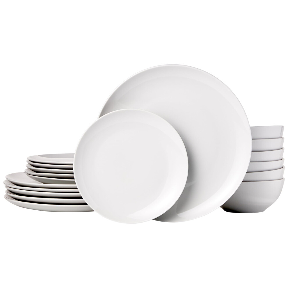 Amazon Basics 18-Piece Dinnerware Set - White Porcelain Coupe, Service for 6